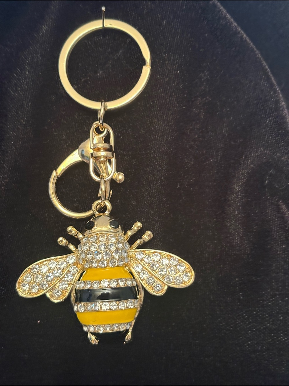 Gold Bee Keychain/Purse bling with Yellow & Black Enamel and Rhinestones